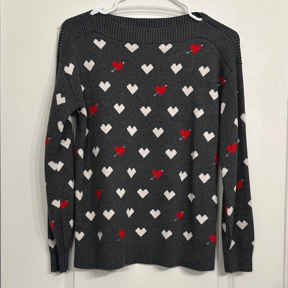 LOFT Charcoal Sweater with Heart Accents